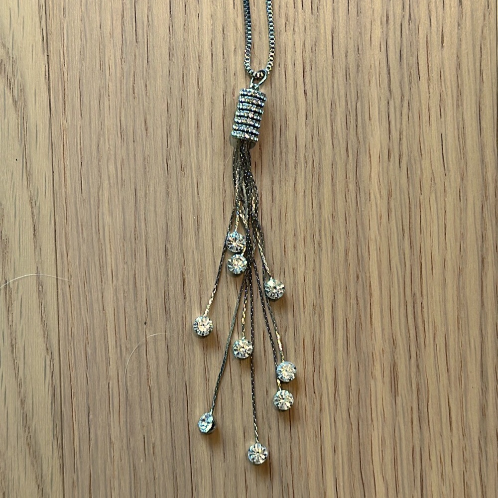Silver and Rhinestone Long Necklace